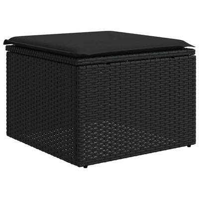 7-delige Loungeset met kussens poly rattan zwart - thumbnail