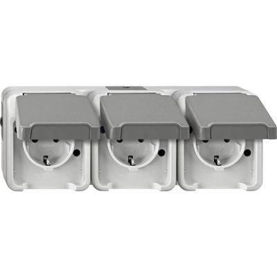 Schneider Electric MEG2391-8029 AquaStar Compleet Wandcontactdoos met randaarde en klapdeksel spatwaterdicht Lichtgrijs 3-voudig 1 stuk(s)