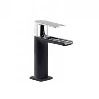 Wastafelmengkraan Tres Loft Colors 1-hendel Waterval Uitloop 10.4 cm Rond Zwart Chroom - thumbnail