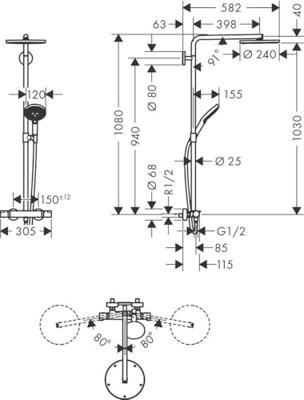 Hansgrohe Doucheset Raindance Select S 240 1jet PowderRain Met Thermostaat Mat Zwart
