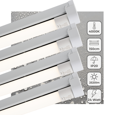 4 PACK - LED&apos;s Light LED licht balk 150 cm voor binnen - Armatuur inclusief LED TL buis - 2520 lm