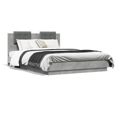 Bedframe met hoofdbord en LED-verlichting betongrijs 150x200 cm
