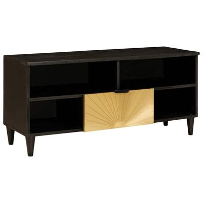 TV-kast Zwart en Goud 100 x 33 x 46 cm massief mangohout