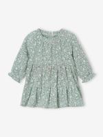 Jurk voor babymeisjes met ruches van katoengaas saliegroen - thumbnail