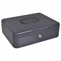 VidaXL Cash box met slot donkergrijs 30 x 24 x 9 cm staal - thumbnail