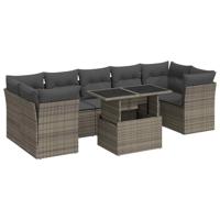 8-delige Loungeset met kussens poly rattan grijs - thumbnail