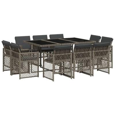 11-delige Tuinset met kussens poly rattan grijs