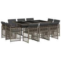 11-delige Tuinset met kussens poly rattan grijs - thumbnail
