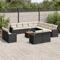 14-delige Loungeset met kussens poly rattan zwart - thumbnail