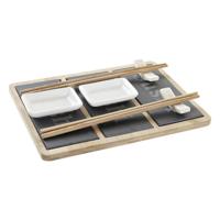 Sushi-set DKD Home Decor Bamboe Raad van bestuur Zwart Natuurlijk Orientaals 25 x 19 x 3 cm - thumbnail