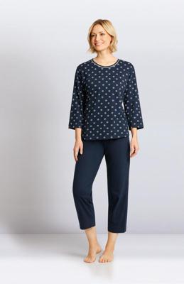 Hajo dames pyjama blauw met 7/8 broek