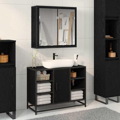 Badkamermeubelset met opslag 2 pcs Zwart eiken 80 x 33 x 60 cm
