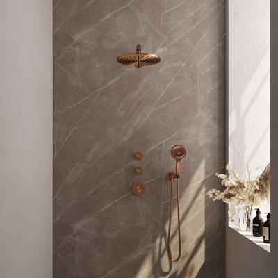 Koperen Thermostatische Inbouw Regendouche SET met 30 cm Douchekop en Handdouche - Koper Geborsteld Koperen Thermostatische Inbouw Regendouche SET met 30 cm Douchekop en Handdouche - Koper Geborsteld