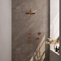 Koperen Thermostatische Inbouw Regendouche SET met 30 cm Douchekop en Handdouche - Koper Geborsteld - thumbnail