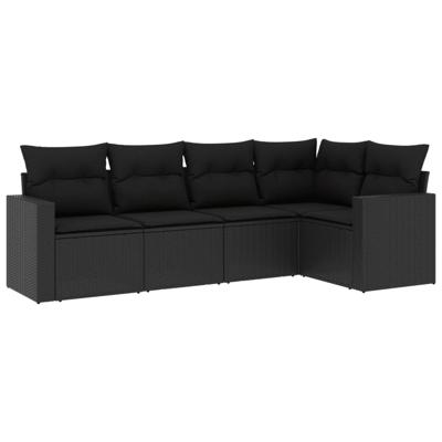 6-delige Loungeset met kussens poly rattan zwart