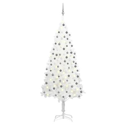 VidaXL Kunstkerstboom met verlichting en kerstballen 210 cm pvc wit
