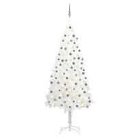 VidaXL Kunstkerstboom met verlichting en kerstballen 210 cm pvc wit - thumbnail