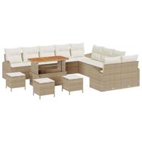 Tuinbankenset met kussen 14 pcs Beige poly rattan - thumbnail