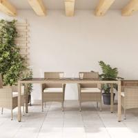 Tuintafel met glazen blad 190x90x75 cm poly rattan beige - thumbnail