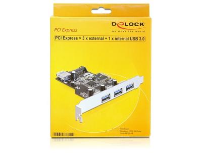Delock 89301 PCI Express x1-kaart naar 3 x extern + 1 x intern USB 5 Gbps Type-A female