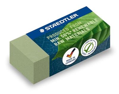 Staedtler gum Eco, olijfgroen, ft 43 x 19 x 13 mm, blister van 2 stuks Staedtler gum Eco, olijfgroen, ft 43 x 19 x 13 mm, blister van 2 stuks