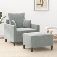 Fauteuil met voetenbank 60 cm fluweel lichtgrijs - thumbnail