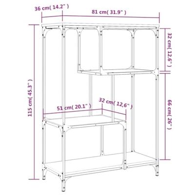 Boekenrek 81x36x115 cm bewerkt hout en staal gerookt eikenkleur