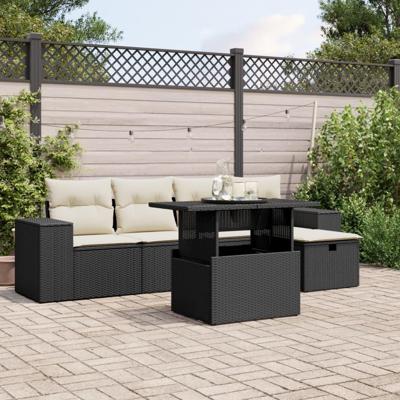 6-delige Loungeset met kussens poly rattan zwart 6-delige Loungeset met kussens poly rattan zwart