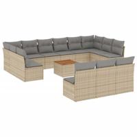 14-delige Loungeset met kussens poly rattan beige - thumbnail