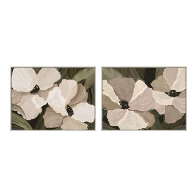 Schilderij Home ESPRIT Wit Groen Blommor Shabby Chic Met reliëf 120 x 4 x 90 cm (2 Stuks)