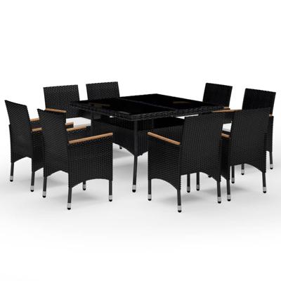 9-delige Tuinset poly rattan en gehard glas zwart - thumbnail