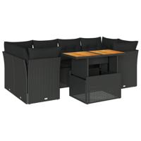 7-delige Loungeset met kussens poly rattan zwart - thumbnail