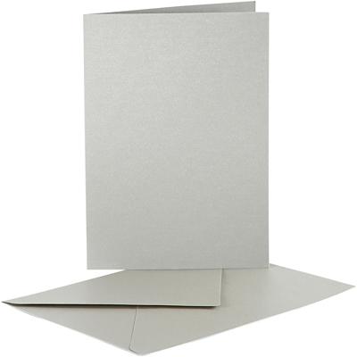 Creativ Company Parelmoer kaarten en enveloppen, afmeting kaart 10,5x15 cm, afmeting envelop 11,5x16,5 cm, zilver, 10 set/ 1 doos