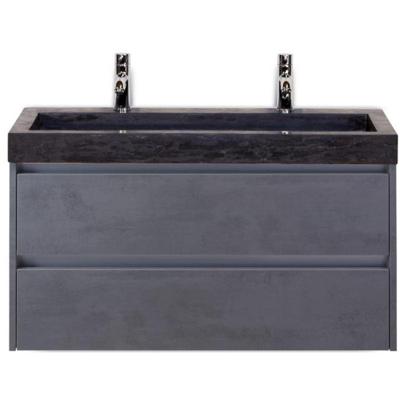 Dante Badmeubelset 100 cm - Beton Antraciet - Wastafel Hardsteen Wit Lucca 2 Kraangaten