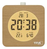 TFA Dostmann 60.2049.05 Wekker Kwarts Bruin, Beuken Alarmtijden 1 Groot display - thumbnail