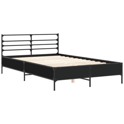 Bedframe LED bewerkt hout metaal zwart 140x190 cm Bedframe LED bewerkt hout metaal zwart 140x190 cm