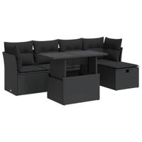 6-delige Loungeset met kussens poly rattan zwart - thumbnail