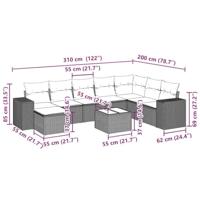 9-delige Loungeset met kussens poly rattan lichtgrijs - thumbnail