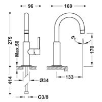 Wastafelmengkraan Tres Study Exclusive 27,5 cm met Hendel Uitloop Gebogen Rond Zwart Brons Tres - thumbnail