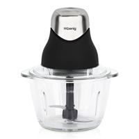 Mini elektrische hakmolen - H.Koenig - LEO8 - 320 W - Glazen kom van 1 L - Roestvrijstalen messen - Mat zwart en chroom - thumbnail