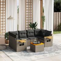 7-delige Loungeset met kussens poly rattan grijs - thumbnail