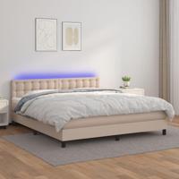 Boxspring met matras en LED kunstleer cappuccinokleur 160x200cm - thumbnail