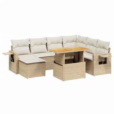 8-delige Loungeset met kussens poly rattan beige