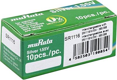 Murata Knoopcel 366 1.55 V 10 stuk(s) 30 mAh Zilveroxide SR1116-PBWW Murata Knoopcel 366 1.55 V 10 stuk(s) 30 mAh Zilveroxide SR1116-PBWW