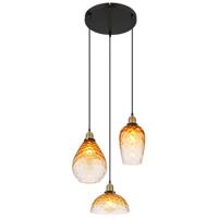 Globo 3-lichts hanglamp rondSalvy amber glas honinggraat - 15786-3H1 - thumbnail
