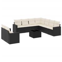 10-delige Loungeset met kussens poly rattan zwart - thumbnail