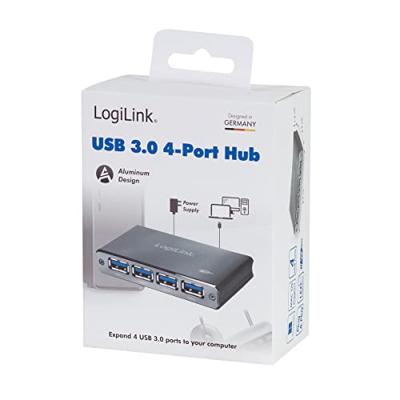 LogiLink UA0282 UA0282 USB-hub 4 poorten USB-A USB 3.0 5 GBit/s Met aluminium behuizing, Met status-LEDs Space grijs