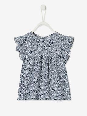 Baby T-shirt met bloemenprint marineblauw met print