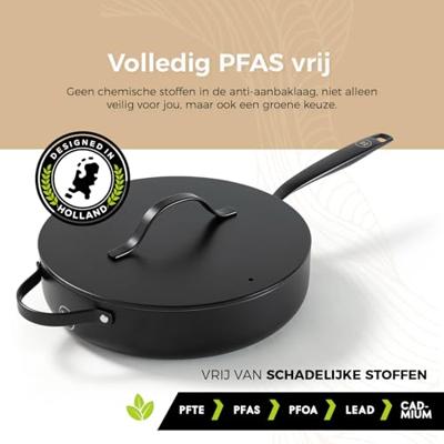 BE Living Hapjespan met deksel ø 28 cm - keramische anti-aanbaklaag - PFAS-vrij - geschikt voor alle warmtebronnen - zwart