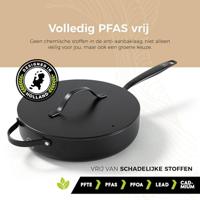 BE Living Hapjespan met deksel ø 28 cm - keramische anti-aanbaklaag - PFAS-vrij - geschikt voor alle warmtebronnen - zwart - thumbnail